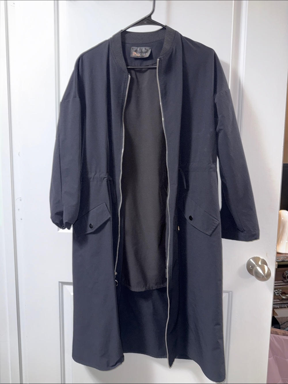Black Long Zip-Front Coat